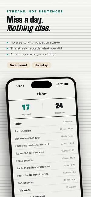 FocusTimer: miss a day, nothing dies