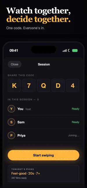 Movie Picker: swipe together, in the same session